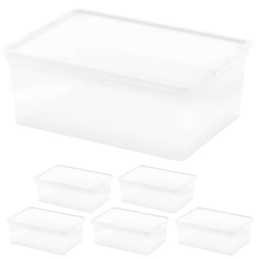 Curver Pack de 6 caixas de arrumação com tampa C-Box 11L transparente