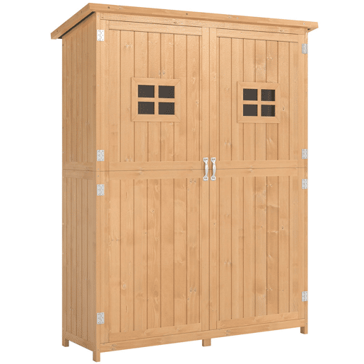 Outsunny Abrigo de Jardim para Ferramentas Armário de Madeira para Exterior com Prateleira Dupla Porta Janelas e Teto Asfáltico 127,5x50x164cm Madeira