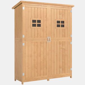 Outsunny Abrigo de Jardim para Ferramentas Armário de Madeira para Exterior com Prateleira Dupla Porta Janelas e Teto Asfáltico 127,5x50x164cm Madeira