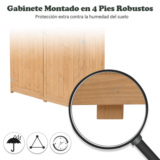 Outsunny Abrigo de Jardim para Ferramentas Armário de Madeira para Exterior com Prateleira Dupla Porta Janelas e Teto Asfáltico 127,5x50x164cm Madeira