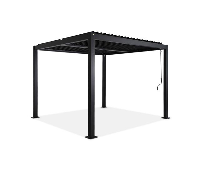 Pérgola bioclimática 3x3m de lamas de aluminio y acero negro - 292x292x231 cm