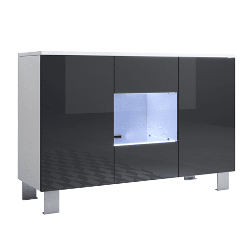 Aparador Sala de estar e jantar BrancoPreto 120x40x82 3 portas LED Luke A2 Muebles Bonitos