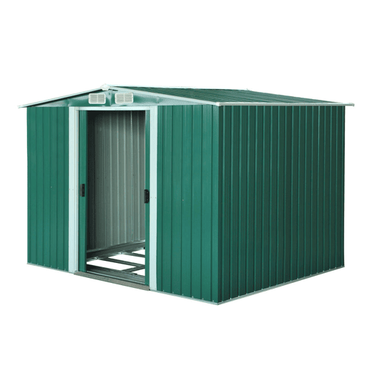 Outsunny Abrigo de Jardim 258x206x178cm 5,3m² Abrigo de Aço Galvanizado com Portas de Correr e Ventilações para Armazenamento de Ferramentas Jardinagem Verde