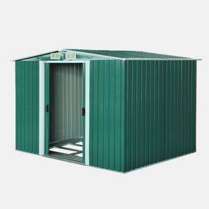 Outsunny Abrigo de Jardim 258x206x178cm 5,3m² Abrigo de Aço Galvanizado com Portas de Correr e Ventilações para Armazenamento de Ferramentas Jardinagem Verde