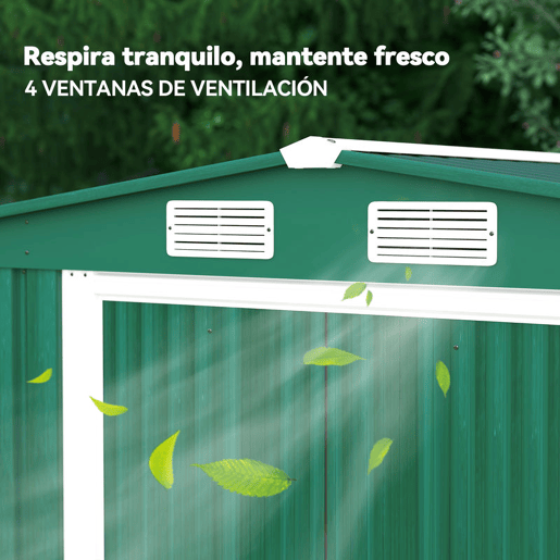 Outsunny Abrigo de Jardim 258x206x178cm 5,3m² Abrigo de Aço Galvanizado com Portas de Correr e Ventilações para Armazenamento de Ferramentas Jardinagem Verde