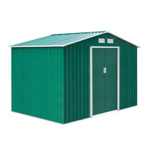 Outsunny Abrigo de Jardim Exterior 4,83m² 277x195x192cm Abrigo de Jardim Metálico para Armazenamento de Ferramentas com Base de Reforço Incluída e 4 Janelas Verde Escuro