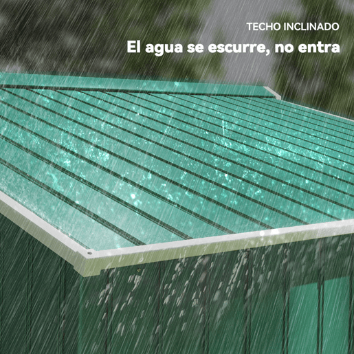Outsunny Abrigo de Jardim Exterior 4,83m² 277x195x192cm Abrigo de Jardim Metálico para Armazenamento de Ferramentas com Base de Reforço Incluída e 4 Janelas Verde Escuro
