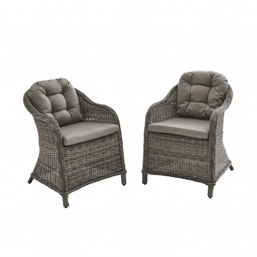 Cadeirão de jardim redondo de resina trançada, set de 2, Lecco, Cinza, 62x75x83 cm