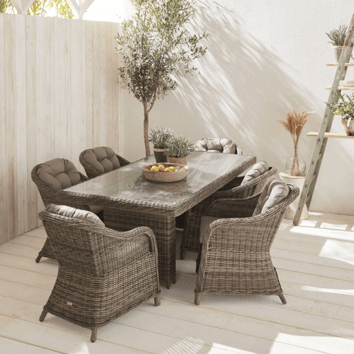 Cadeirão de jardim redondo de resina trançada, set de 2, Lecco, Cinza, 62x75x83 cm