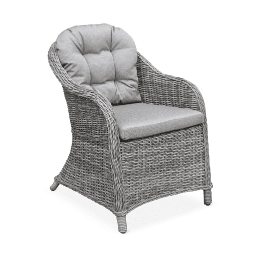 Cadeirão de jardim redondo de resina trançada, set de 2, Lecco, Cinza, 62x75x83 cm