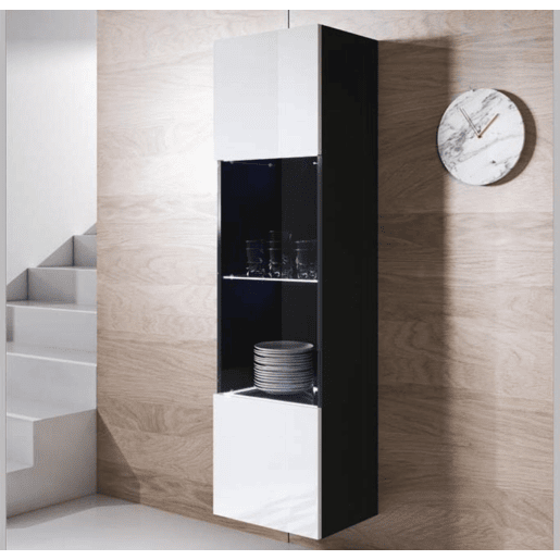 Vitrine Sala de estar e jantar PretoBranco 40x29x165 1 porta LED Luke V6 Muebles Bonitos
