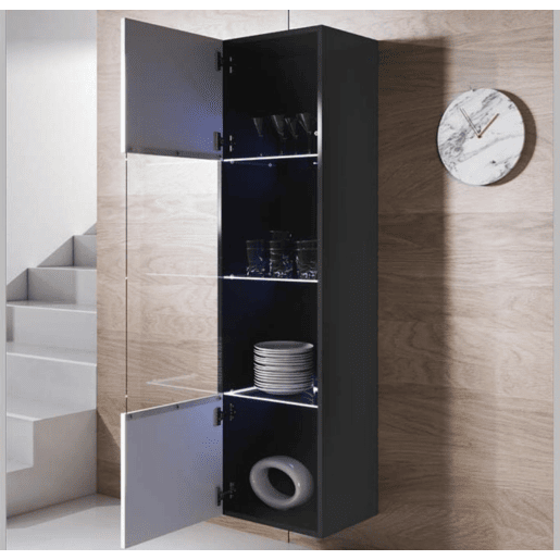 Vitrine Sala de estar e jantar PretoBranco 40x29x165 1 porta LED Luke V6 Muebles Bonitos