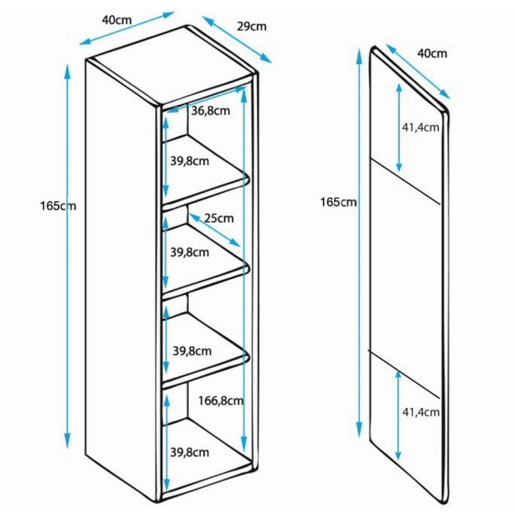 Vitrine Sala de estar e jantar PretoBranco 40x29x165 1 porta LED Luke V6 Muebles Bonitos