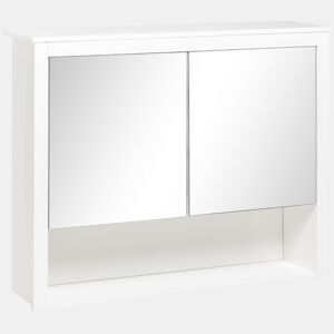 kleankin Armário de Parede para Casa de Banho Armário Suspenso com Espelho para Casa de Banho com 2 Portas e Prateleira de Armazenamento 80x20x65cm Branco
