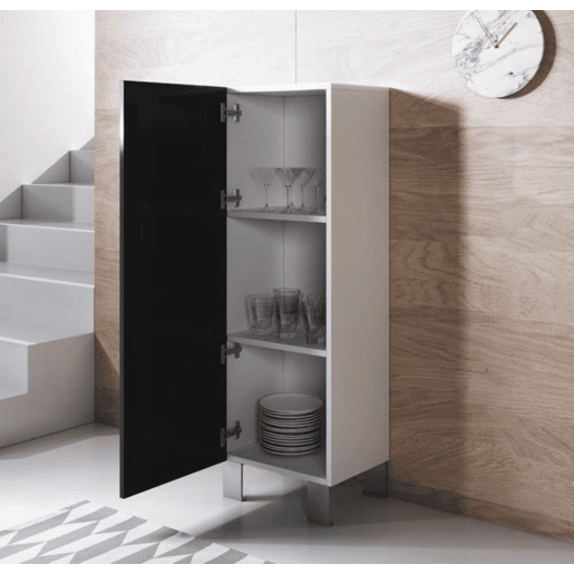 Vitrine Sala de estar e jantar BrancoPreto 40x29x138 1 porta Luke V1 Muebles Bonitos