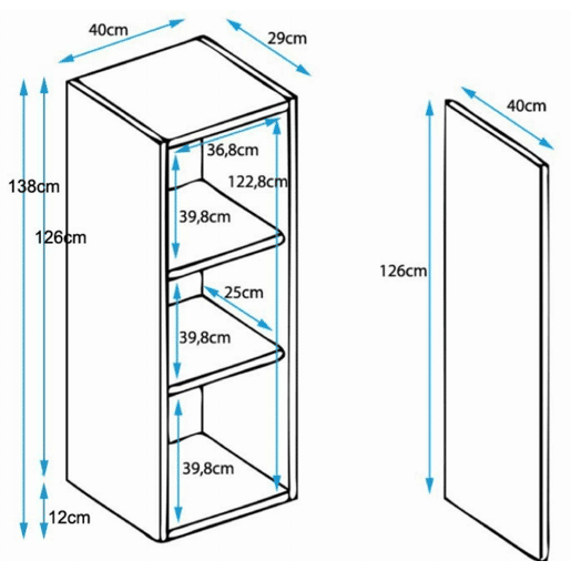 Vitrine Sala de estar e jantar BrancoPreto 40x29x138 1 porta Luke V1 Muebles Bonitos