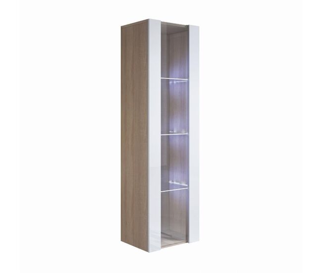 Vitrina salón comedor sonoma/blanco 40x29x165 1 puerta led luke v5 muebles bonitos