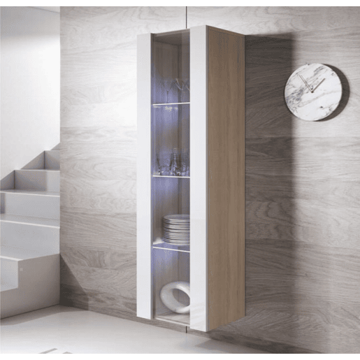 Vitrine Sala de estar e jantar SonomaBranco 40x29x165 1 porta LED Luke V5 Muebles Bonitos