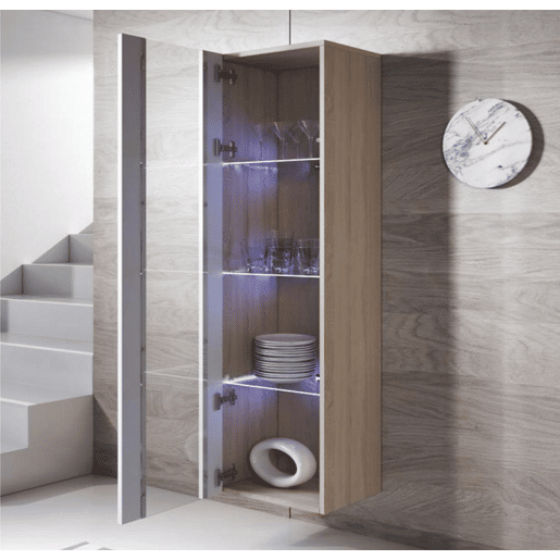 Vitrine Sala de estar e jantar SonomaBranco 40x29x165 1 porta LED Luke V5 Muebles Bonitos
