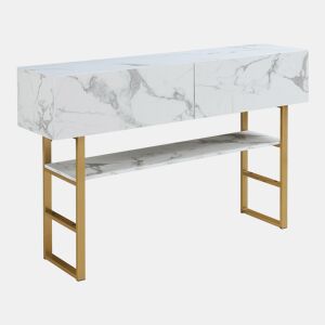 Mesa de consola Varberg com 2 gavetas 75x120x30 cm Mármore branco en.casa