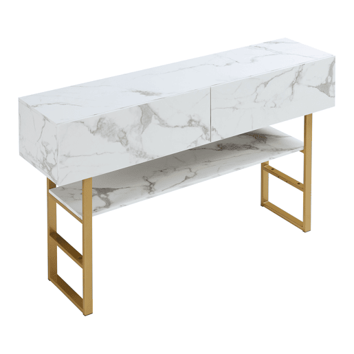 Mesa de consola Varberg com 2 gavetas 75x120x30 cm Mármore branco en.casa