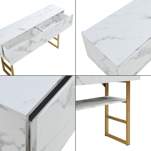 Mesa de consola Varberg com 2 gavetas 75x120x30 cm Mármore branco en.casa