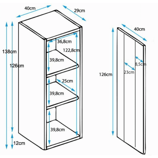 Vitrine Sala de estar e jantar Preto 40x29x138 1 porta LED Luke V2 Muebles Bonitos