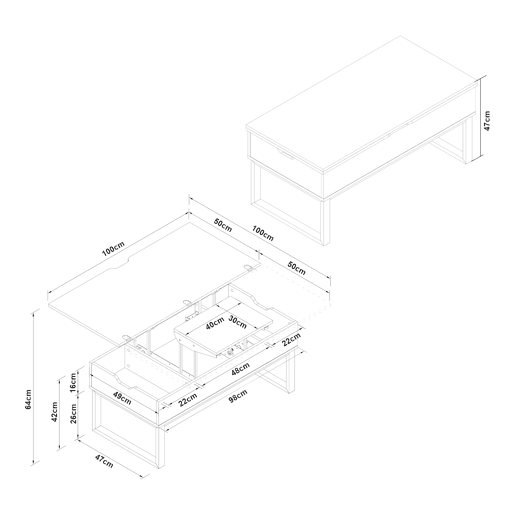 Mesa de centro Rauli com tampo elevatório e espaço de arrumação 100x50x47 cm Mármore branco en.casa
