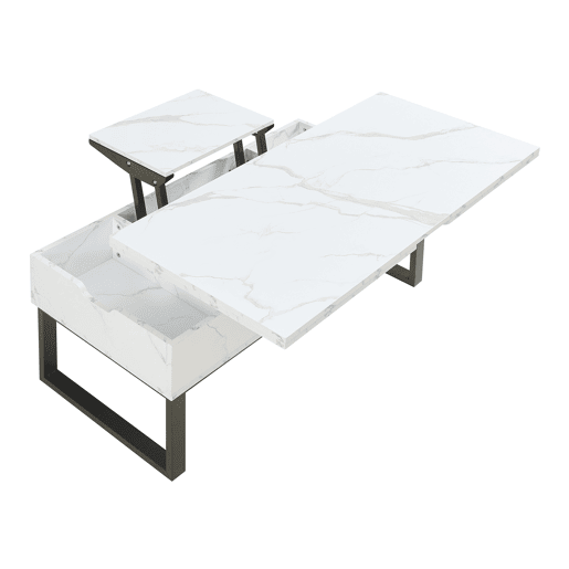 Mesa de centro Rauli com tampo elevatório e espaço de arrumação 100x50x47 cm Mármore branco en.casa