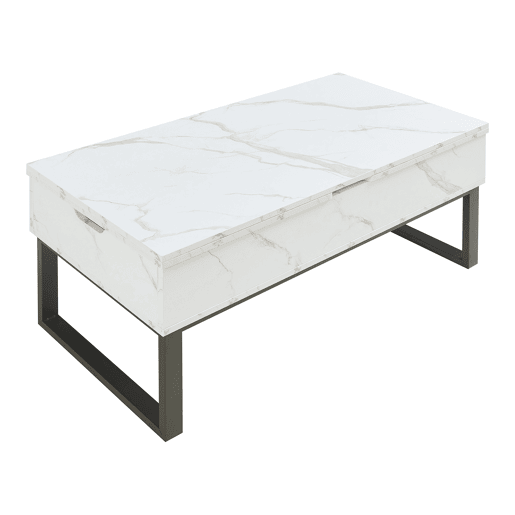 Mesa de centro Rauli com tampo elevatório e espaço de arrumação 100x50x47 cm Mármore branco en.casa