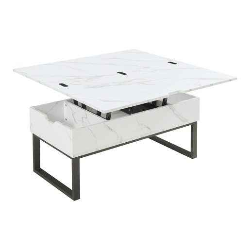 Mesa de centro Rauli com tampo elevatório e espaço de arrumação 100x50x47 cm Mármore branco en.casa