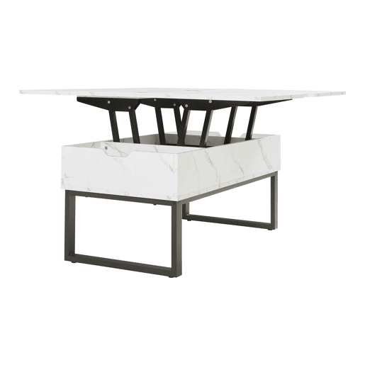 Mesa de centro Rauli com tampo elevatório e espaço de arrumação 100x50x47 cm Mármore branco en.casa