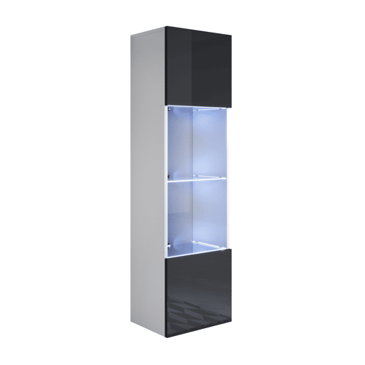 Vitrine Sala de estar e jantar BrancoPreto 40x29x165 1 porta LED Luke V6 Muebles Bonitos