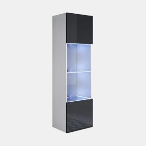 Vitrine Sala de estar e jantar BrancoPreto 40x29x165 1 porta LED Luke V6 Muebles Bonitos