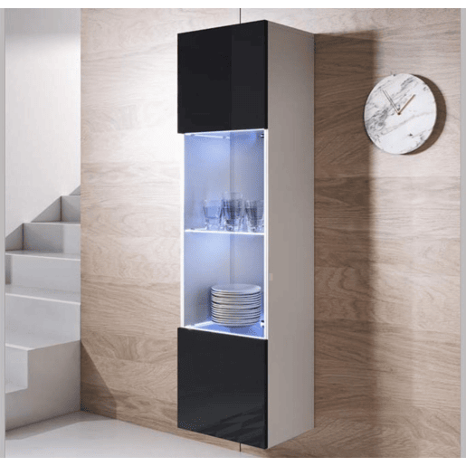 Vitrine Sala de estar e jantar BrancoPreto 40x29x165 1 porta LED Luke V6 Muebles Bonitos