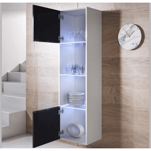Vitrine Sala de estar e jantar BrancoPreto 40x29x165 1 porta LED Luke V6 Muebles Bonitos