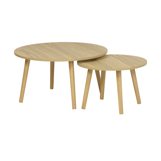 Mesa de centro redonda com efeito madeira, set de 2, Nepal, Efeito freixo, 70x70x38 cm