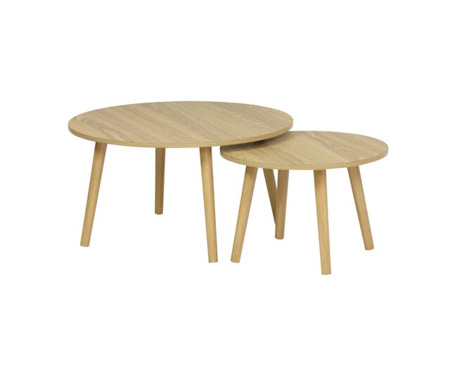 Mesas de centro nido redondas con efecto madera, set de 2 efecto fresno - 70x70x38 cm