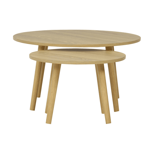 Mesa de centro redonda com efeito madeira, set de 2, Nepal, Efeito freixo, 70x70x38 cm