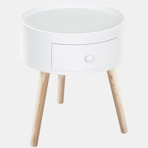 HOMCOM Mesa de Cabeceira com 1 Gaveta Mesa Auxiliar Redonda com Borda Elevada e 3 Pés de Madeira para Dormitório Sala de Estar Estilo Moderno Ø38x45 cm Branco