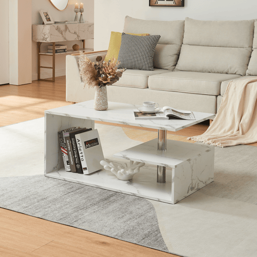 Mesa de centro Haarlem con gaveta 90x50x41 cm Mármore branco en.casa