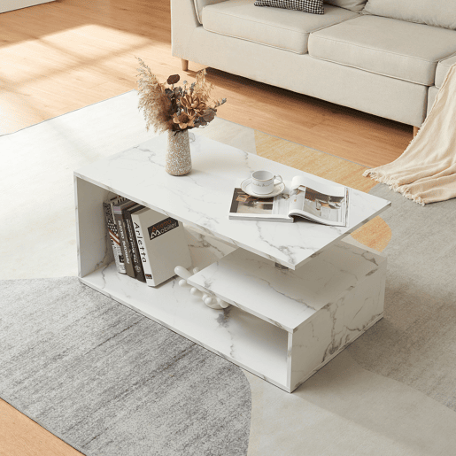 Mesa de centro Haarlem con gaveta 90x50x41 cm Mármore branco en.casa