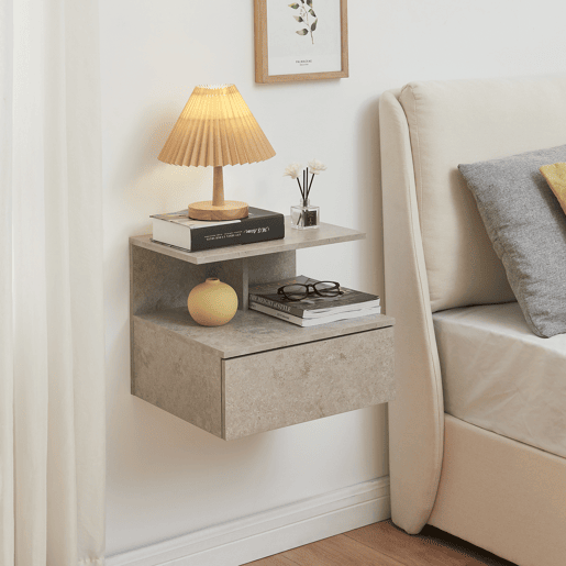 Mesa de cabeceira de parede Amberg com gaveta 40x35x31cm Aspeto de betão clara en.casa