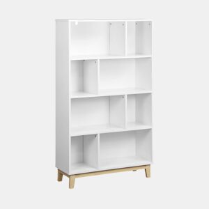 Estante com efeito de madeira e 4 prateleiras, Floki, Branco, 80x30x138 cm