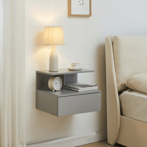 Mesa de cabeceira de parede Amberg com gaveta 40x35x31cm Cinzento claro en.casa