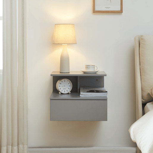 Mesa de cabeceira de parede Amberg com gaveta 40x35x31cm Cinzento claro en.casa