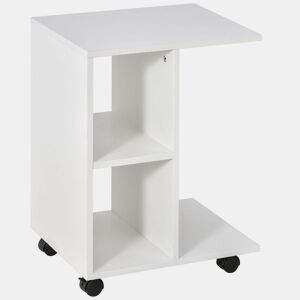 HOMCOM Mesa Auxiliar Moderna Mesa Auxiliar em Forma de C com Rodas e Prateleiras Abertas para Sala de Estar Dormitório 45x35x58 cm Branco