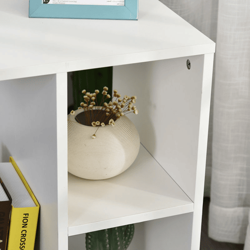 HOMCOM Mesa Auxiliar Moderna Mesa Auxiliar em Forma de C com Rodas e Prateleiras Abertas para Sala de Estar Dormitório 45x35x58 cm Branco