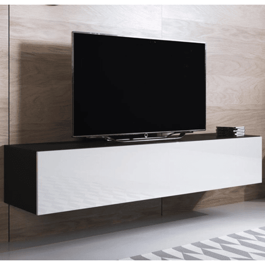 Móvel TV Sala de estar e jantar PretoBranco 160x40x30 1 porta Luke H2 Muebles Bonitos