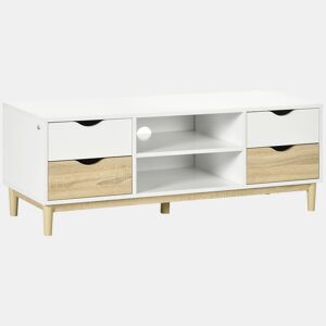 HOMCOM Móvel de TV Móvel para Televisores de até 55 com Prateleiras de Armazenamento e 4 Gavetas para Sala de Estar 120x40x44,5cm Branco e Carvalho